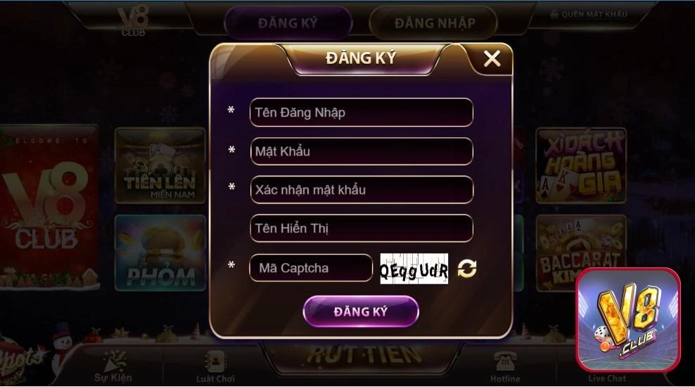 Điền các thông tin theo form mẫu yêu cầu tạo tài khoản tại V8club